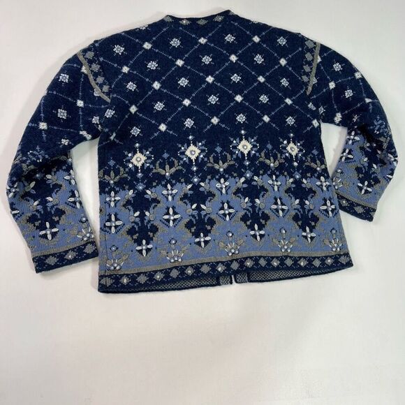 SKYR Sweaters Womens Medium Petite Wool Blend Fair Isle Nordic Buttons Blue Fall - Picture 8 of 9
